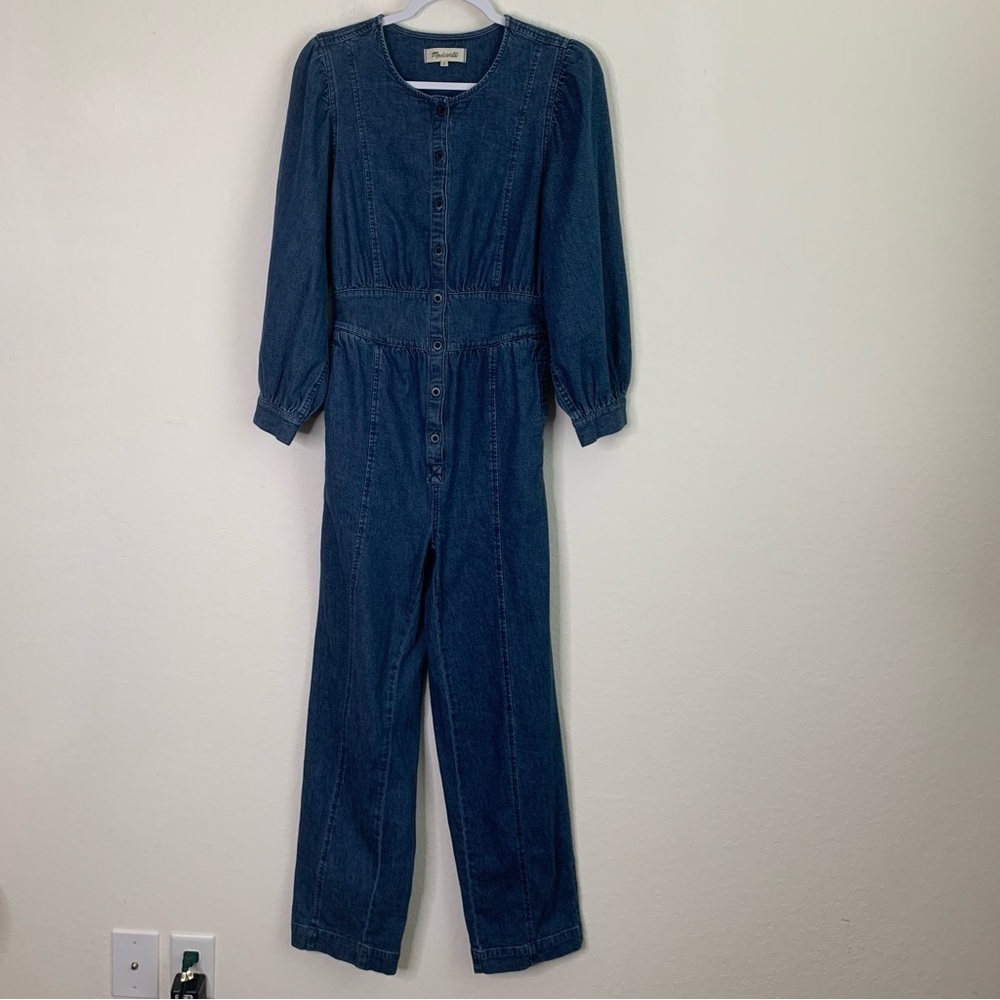 Madewell blue denim straight leg jumpsuit 0
